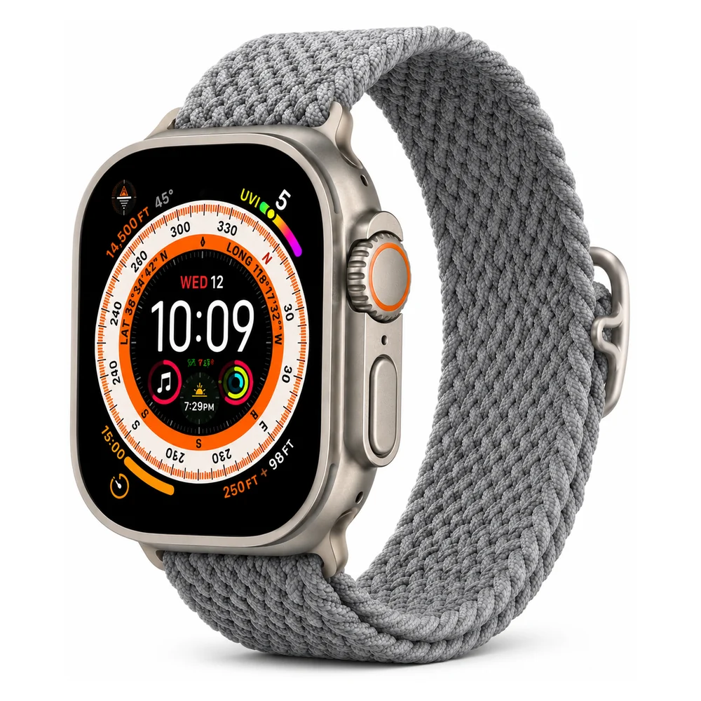 Montre connectée type Apple Watch Ultra avec bracelet tressé gris